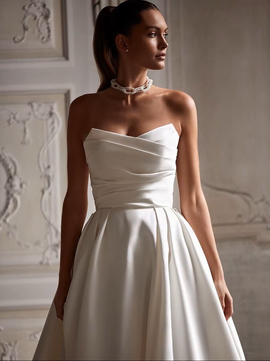 SoDigne Church Simple A Line Wedding Gown For Women Sweetheart Pleats Customized Wedding Dress Long Reception Party Bride Dress 3 SoDigne Church Simple A Line Wedding Gown For Women Sweetheart Pleats Customized Wedding Dress Long Reception Party Bride Dress – Image 3