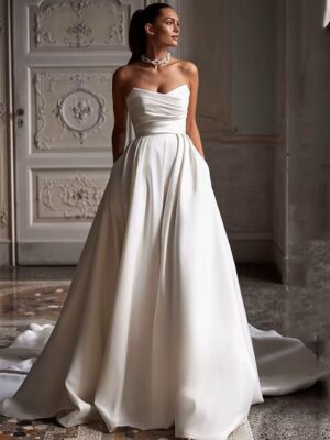 SoDigne Church Simple A Line Wedding Gown For Women Sweetheart Pleats Customized Wedding Dress Long Reception Party Bride Dress