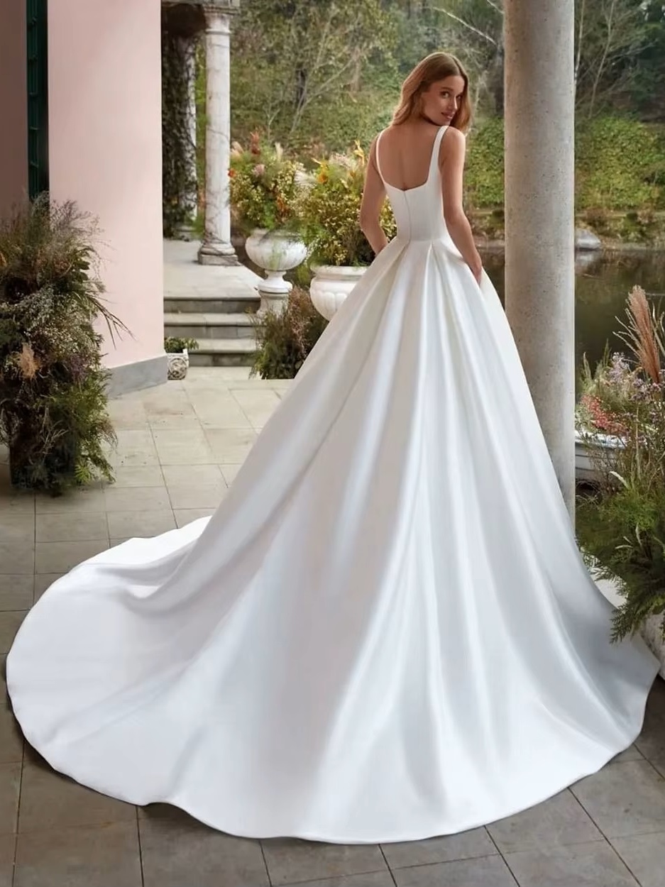 SoDigne Simple Wedding Gowns Elegant Satin A Line Bride Dress Spaghetti strap Backless Bridal Dress Wedding Dress Customized 2 SoDigne Simple Wedding Gowns Elegant Satin A Line Bride Dress Spaghetti strap Backless Bridal Dress Wedding Dress Customized – Image 2