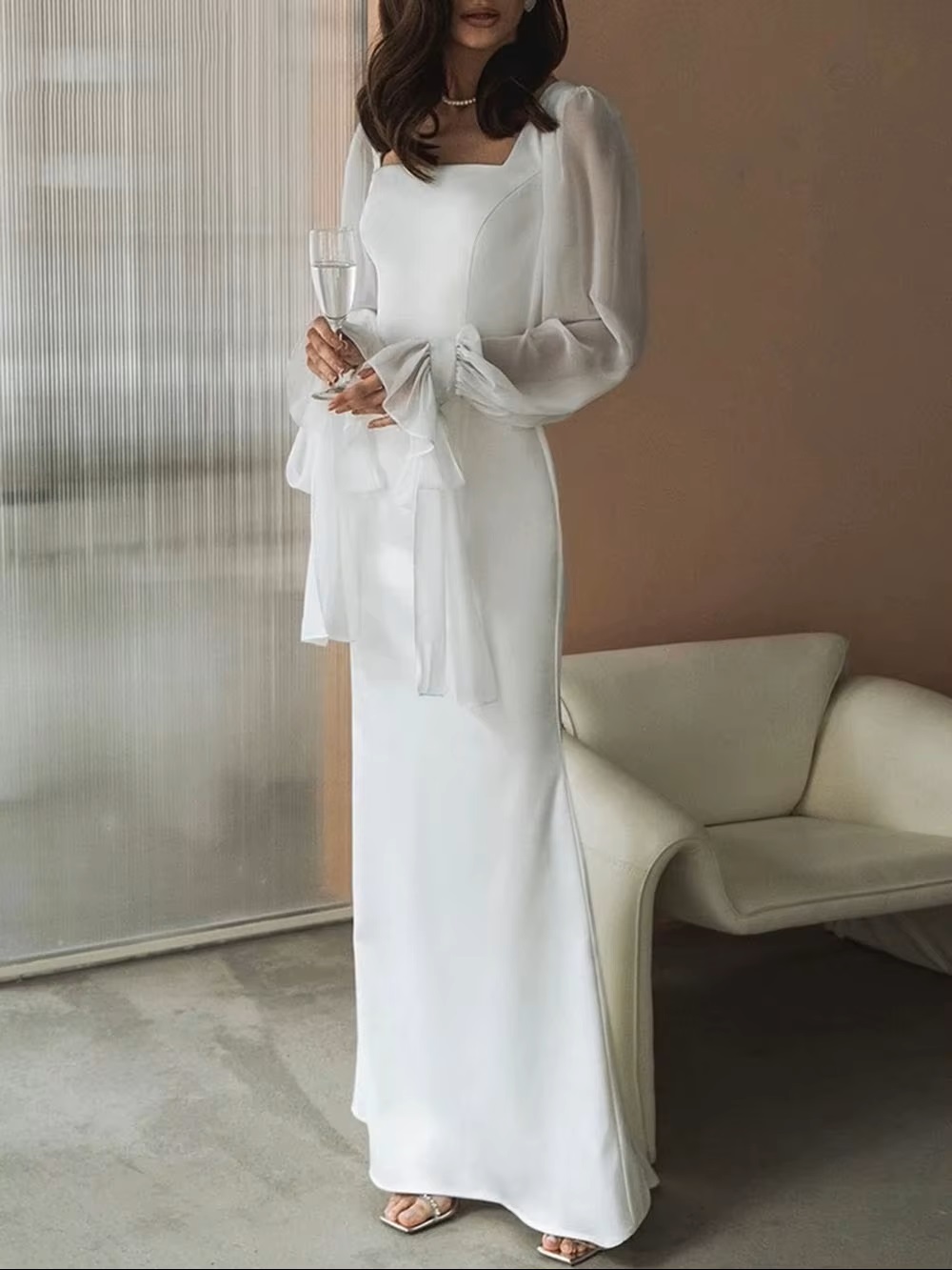 SoDigne Simple Wedding Dresses Square Neck Puff Sleeves Bodycon Satin Bride Dresses Vintage Bridal Gown Floor length Customized 2 SoDigne Simple Wedding Dresses Square Neck Puff Sleeves Bodycon Satin Bride Dresses Vintage Bridal Gown Floor length Customized – Image 2