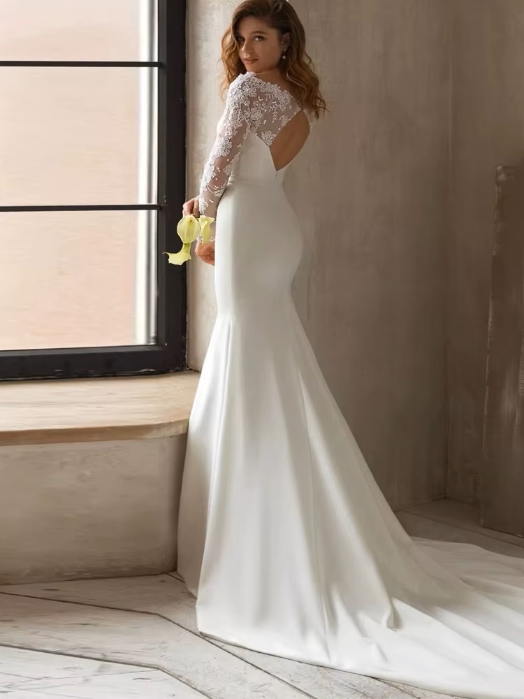 Gorgeous Lace Mermaid Wedding Dress Long Sleeve Modest Arabic Simple Bridal Gown Long Train Bride Dress Robe De Novia Customized 2 Gorgeous Lace Mermaid Wedding Dress Long Sleeve Modest Arabic Simple Bridal Gown Long Train Bride Dress Robe De Novia Customized – Image 2