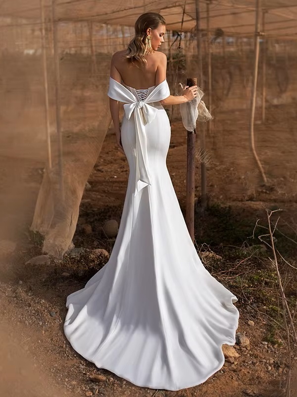 Elegant Mermaid Sweetheart Wedding Dress Women Lace Applique Off The Shoulder Crepe Bridal Gown Vestidos De Novia Customized 2 Elegant Mermaid Sweetheart Wedding Dress Women Lace Applique Off The Shoulder Crepe Bridal Gown Vestidos De Novia Customized – Image 2