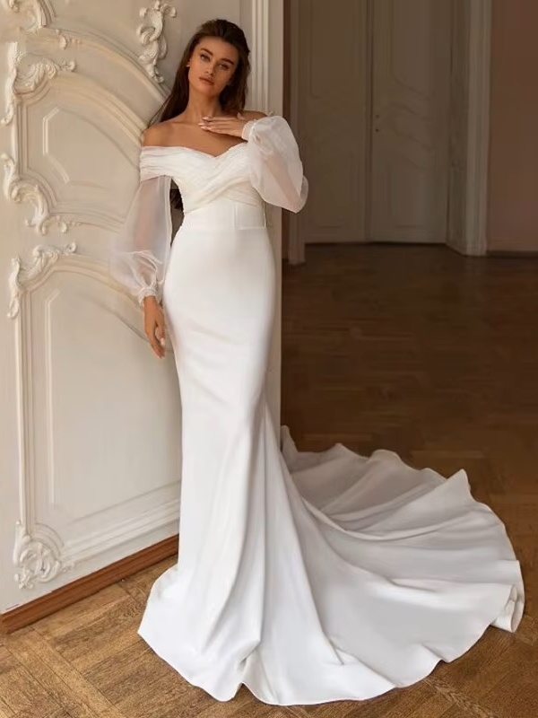 Elegant Sweetheart Wedding Dress Women Mermaid Long Sleeve White Off The Shoulder Bridal Gown Train Vestido De Novia Customized 1 Elegant Sweetheart Wedding Dress Women Mermaid Long Sleeve White Off The Shoulder Bridal Gown Train Vestido De Novia Customized