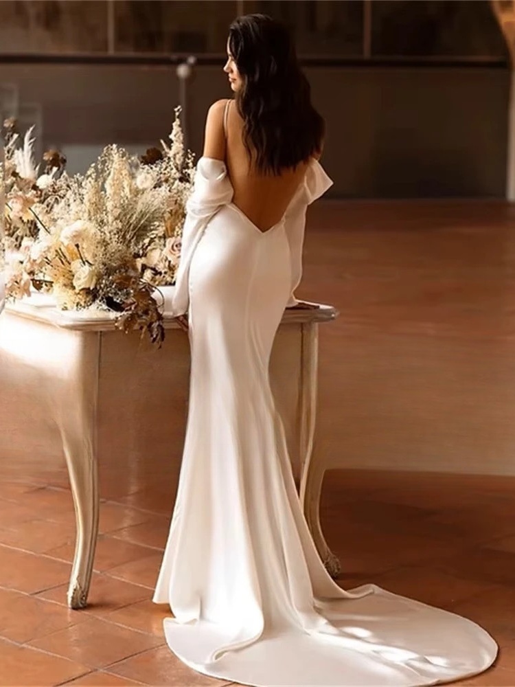 Classic Mermaid Long Sleeve Wedding Dress 2025 Off The Shoulder Open Back Bridal Gown Sweep Train Vestido De Noiva Customized 2 Classic Mermaid Long Sleeve Wedding Dress 2025 Off The Shoulder Open Back Bridal Gown Sweep Train Vestido De Noiva Customized – Image 2