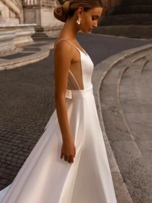 Elegant Wedding Dress For Woman Sweetheart-Neck A-Line Spaghetti Straps Open Back Bride Gown Train Vestidos De Novia Customized 7 S00f6bae39525452b83f62b4e6e49df55W Cropped