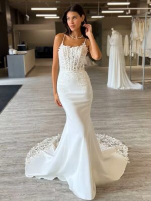 SoDigne Mermaid Satin Boho Wedding Dresses Sleeveless Strapless Appliques Bridal Dress Long Wedding Gown Custom Made  5 S01a179fc40f345ab9c0f9934206a68fdo Cropped