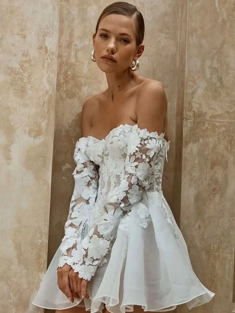 Civil Short Boho Wedding Dresses Appliques Half Sleeve sweetheart Mini Wedding Gowns For Bride Floral Print Robe 2025 Customized 3 Civil Short Boho Wedding Dresses Appliques Half Sleeve sweetheart Mini Wedding Gowns For Bride Floral Print Robe 2025 Customized – Image 3