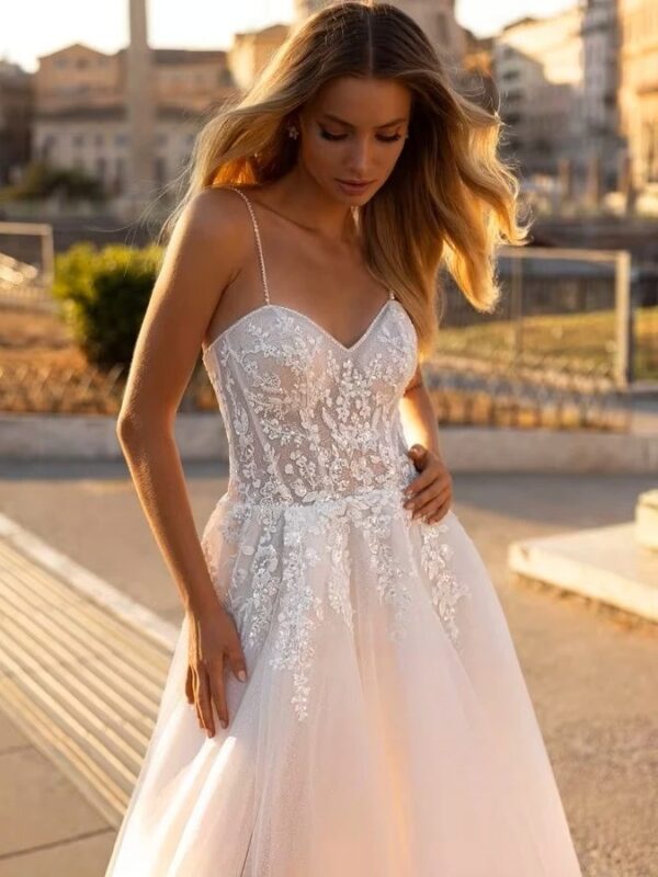 SoDigne A-line Appliques Wedding Dresses Sweetheart Sleeveless Tulle Bride Gowns Split Long Women Bridal Dress robe de mariée – Image 3