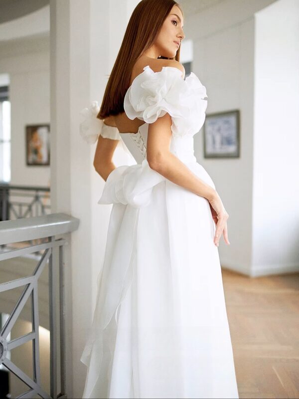 SoDigne A-line Organza Wedding Dresses Sweetheart Short Sleeves Bridal Dress Long Wedding Gown Robe De Mairee ﻿Customized ﻿ – Image 3