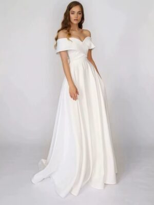 SoDigne Beach Satin Wedding Dresses Off Shoulder Simple Bridal Gowns A Line Wedding Gowns Robe De Mariee Customized