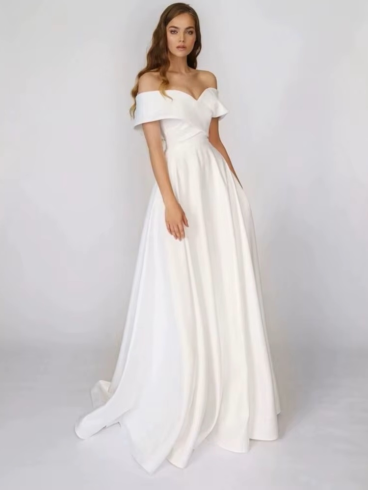 SoDigne Beach Satin Wedding Dresses Off Shoulder Simple Bridal Gowns A Line Wedding Gowns Robe De Mariee Customized 1 SoDigne Beach Satin Wedding Dresses Off Shoulder Simple Bridal Gowns A Line Wedding Gowns Robe De Mariee Customized