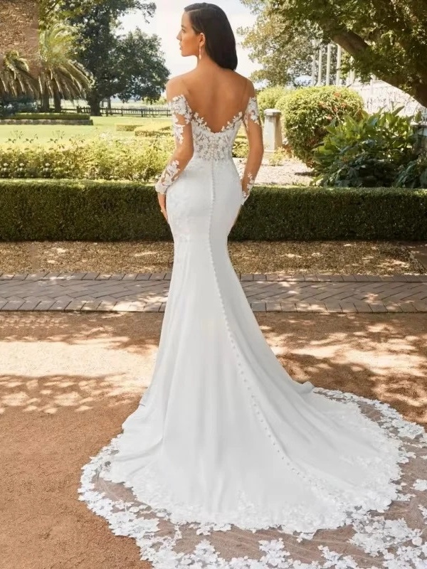 Elegant Sweetheart Mermaid Wedding Dress 2025 White Long Sleeve Open Back Lace Bridal Gown Train Vestido De Novia Customized 2 Elegant Sweetheart Mermaid Wedding Dress 2025 White Long Sleeve Open Back Lace Bridal Gown Train Vestido De Novia Customized – Image 2