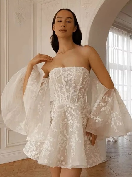 Vintage A-Line Short Wedding Dress Simple Strapless Off Shoulder Pleated Appliques Sexy Backless Lace Up Bridal Gowns Customized 4 Vintage A-Line Short Wedding Dress Simple Strapless Off Shoulder Pleated Appliques Sexy Backless Lace Up Bridal Gowns Customized – Image 4