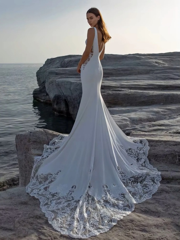 SoDigne Mermaid Wedding Dresses Scoop Neck Sleeveless Appliques Bridal Gowns Beach Wedding Dress vestido de noiva Customized 2 SoDigne Mermaid Wedding Dresses Scoop Neck Sleeveless Appliques Bridal Gowns Beach Wedding Dress vestido de noiva Customized – Image 2