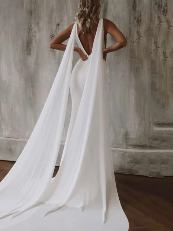 Elegant Mermaid Wedding Dress Women 2025 V-Neck Open Back White Satin Spaghetti Straps Bridal Gown Customized Vestidos De Novia 2 Elegant Mermaid Wedding Dress Women 2025 V-Neck Open Back White Satin Spaghetti Straps Bridal Gown Customized Vestidos De Novia – Image 2