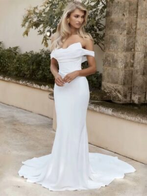 Bigday Pleat Mermaid Wedding Dress Off The Shoulder Sweetheart Backless Sweep Train Bridal Gown Vestidos De Noiva Customized