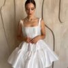 SoDigne Simple Short Wedding Dresses A-line Square Collar Bride Dress Mini Satin Bridal Gown Vestido De Noiva Customized 9 S1d2b43a81ec7442bbb1fd18c047e911eZ Cropped