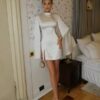 Simple Satin Mini Mermaid Wedding Dress For Women Sexy High Neck Long Sleeves 2025 Pleated Side Slit Ivory Short Gown Customized 5 S21dacaf72d1f4b7a8d5c35c4fef35195s Cropped