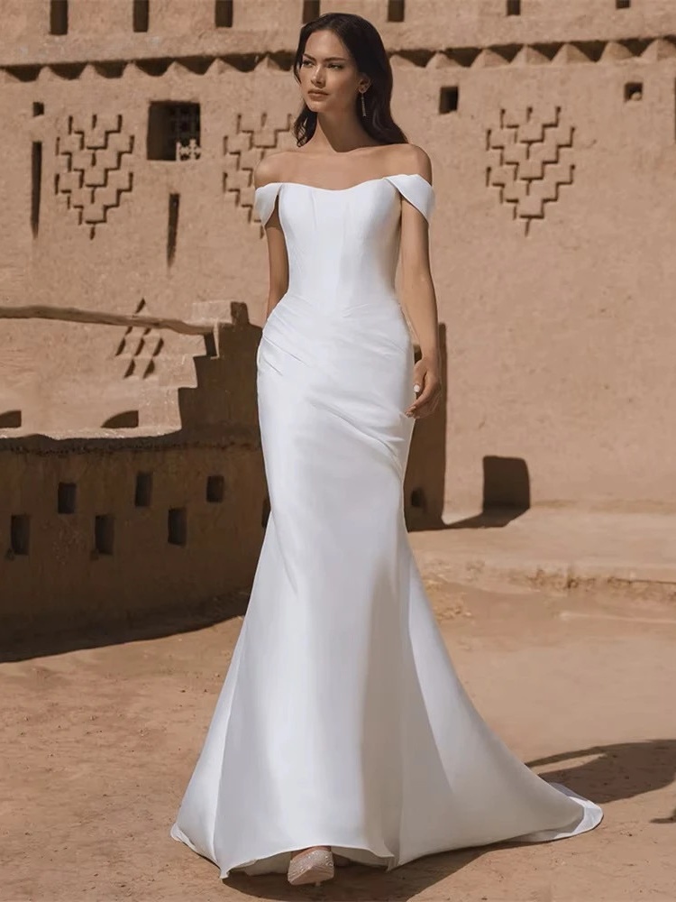 BIGDAY Satin Mermaid Wedding Dress Women 2025 Off The Shoulder Open Back Pleat Boat-Neck Bridal Gown Vestido De Noiva Customized 1 BIGDAY Satin Mermaid Wedding Dress Women 2025 Off The Shoulder Open Back Pleat Boat-Neck Bridal Gown Vestido De Noiva Customized