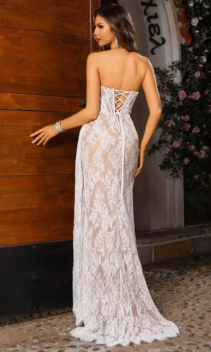 SoDigne Mermaid Long Lace Wedding Dresses Sleeveless Strapless Split Bride Dress Wedding Gown vestidos de novia Customized 2 SoDigne Mermaid Long Lace Wedding Dresses Sleeveless Strapless Split Bride Dress Wedding Gown vestidos de novia Customized – Image 2