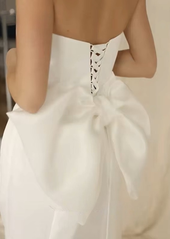 Simple Mini Short A-Line Wedding Dress Satin Sleeveless Strapless Bridal Sexy Backless With Bow Lace Up Gown 2025 Customized 2 Simple Mini Short A-Line  Wedding Dress Satin Sleeveless Strapless Bridal Sexy Backless With Bow  Lace Up Gown 2025 Customized – Image 2