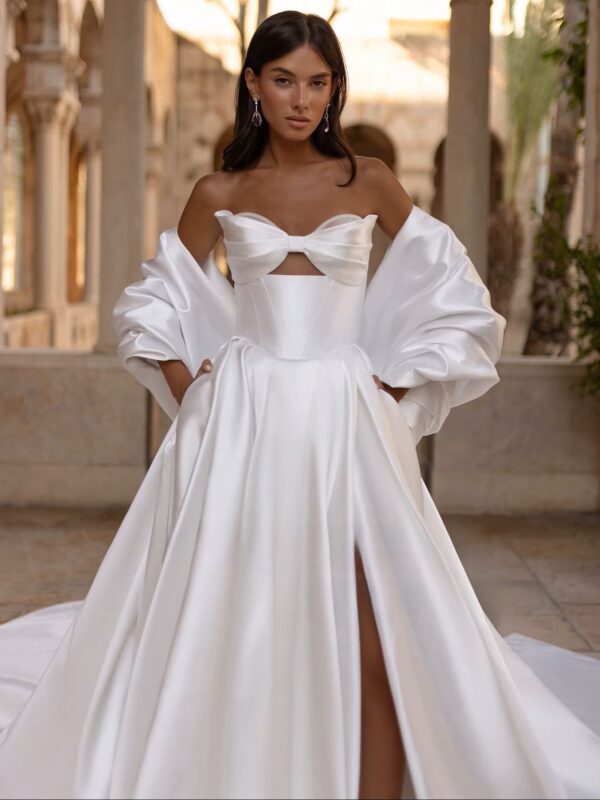 SoDigne A-line Simple Satin Wedding Dresses Sweetheart Sleeveless Bridal Dress Split Wedding Gown Robe De Mairee ﻿Customized – Image 4