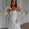 Simple A-Line Mini White Wedding Dress Sexy Strapless Formal Pleat Shiny Sequined Sleeveless Vintage Backless Short Customized 5 S249ea598561d4c97af8a3acf6901ee48C Cropped