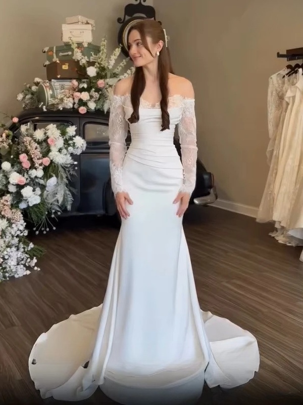 SoDigne Mermaid Satin/Lace Wedding Dresses Off Shoulder Long Sleeves Bridal Dress 2026 Bride Gown vestidos de novia Customized 3 SoDigne Mermaid Satin/Lace Wedding Dresses Off Shoulder Long Sleeves Bridal Dress 2026 Bride Gown vestidos de novia Customized – Image 3