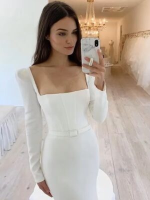 SoDigne Elegant Wedding Dress Mermaid Square Neckline Long Sleeves Backless Satin Bridal Dress Brides Gowns For Women 5 S258f5d3fe800402889299c4158fbbd0cT Cropped