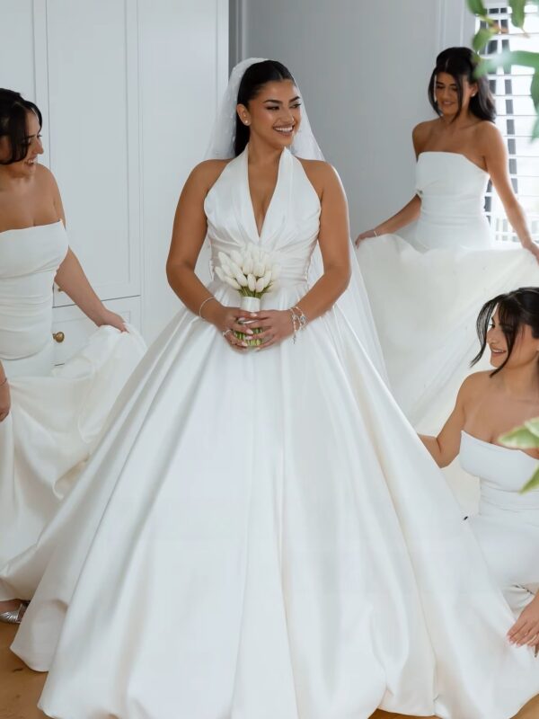SoDigne A-line Satin Simple Wedding Dresses Sleeveless Halter Bridal Dress Long Wedding Gown Robe De Mairee ﻿Customized – Image 4