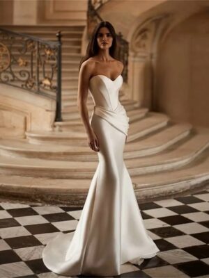 Elegant Mermaid Wedding Dress Women 2025 Sweetheart Pleat Open Back Strapless Train Bridal Gown Vestidos De Noiva Customized
