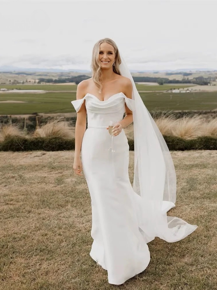 Elegant Sweetheart Off The Shoulder Wedding Dresses Women Pleat Open Back Train Satin Bridal Gown Vestidos De Noiva Customized 1 Elegant Sweetheart Off The Shoulder Wedding Dresses Women Pleat Open Back Train Satin Bridal Gown Vestidos De Noiva Customized