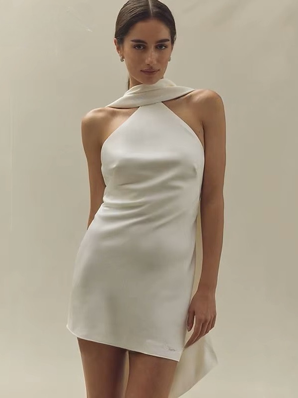 Simple Ivory Mini Wedding Dress Pleat Sexy Halter Sleeveless Bride Dresses Illusion Open Back Short Sheath Prom Gowns Customized 1 Simple Ivory Mini Wedding Dress Pleat Sexy Halter Sleeveless Bride Dresses Illusion Open Back Short Sheath Prom Gowns Customized