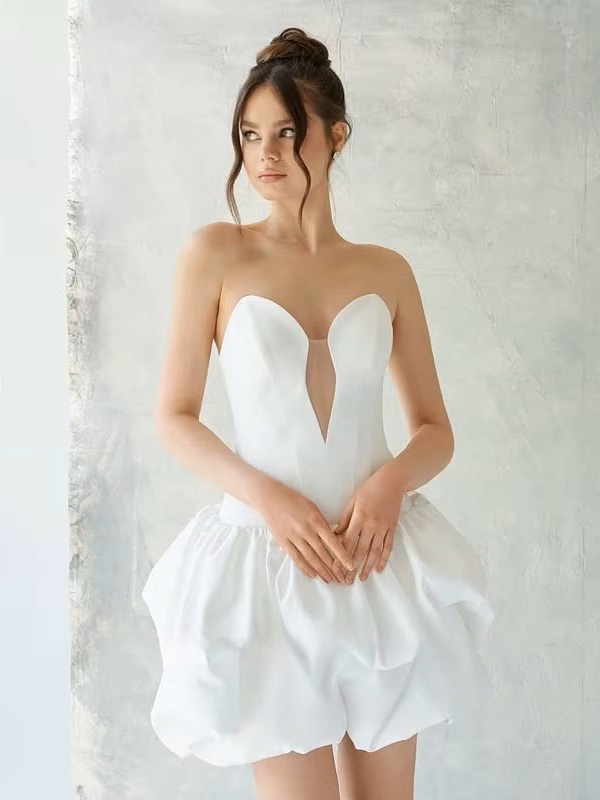 SoDigne A-line Satin Wedding Dress Sleeveless Sweetheart Bride Dresses Beach Ruched Mini Women Bridal Gowns Customized 4 SoDigne A-line Satin Wedding Dress Sleeveless Sweetheart Bride Dresses Beach Ruched Mini Women Bridal Gowns Customized – Image 4