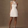 Simple Mini Mermaid Satin Wedding Dress Sexy Sleeveless Tulle Hatler Formal Pleat Open Back with Bow Boho Short Grown Customized 5 S367d05e44f134a4a8533d0bd5f704de8X Cropped
