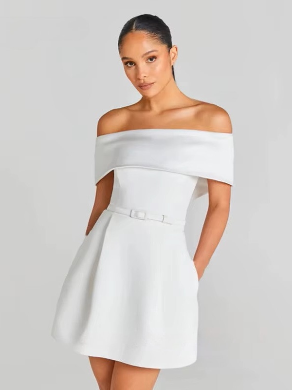 Customized Modern Mini Satin Wedding Dresses Sexy Boat Neck Pleat Pearls Long Sleeves Bride Dresses Sexy Backless Wedding Gowns 4 Customized Modern Mini Satin Wedding Dresses Sexy Boat Neck Pleat Pearls Long Sleeves Bride Dresses Sexy Backless Wedding Gowns – Image 4