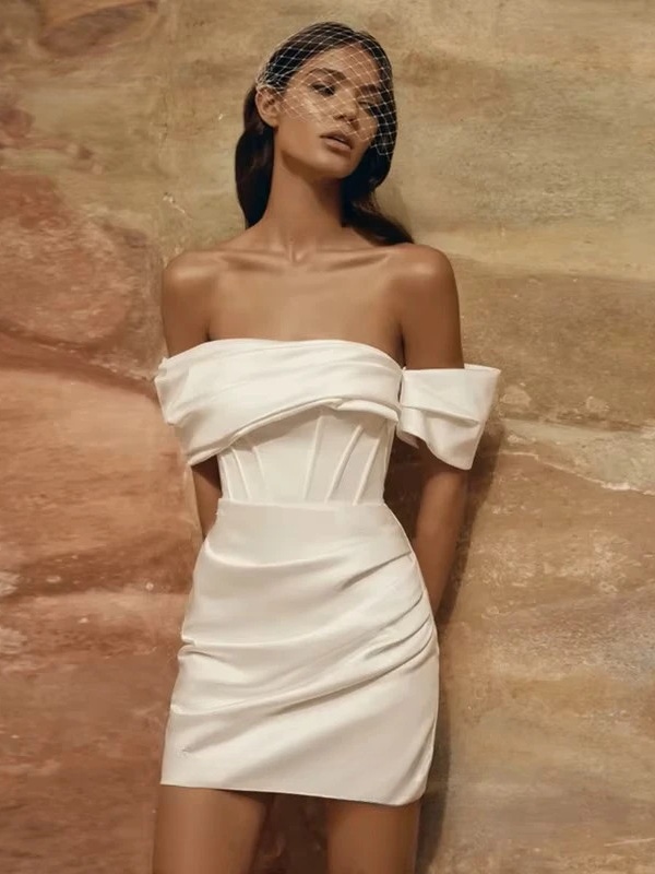 Exquisite Mermaid Wedding Dresses Strapless Pleat Off Shoulder Mini Bride Dresses Sexy Backless Detachable Train Customized 2025 2 Exquisite Mermaid Wedding Dresses Strapless Pleat Off Shoulder Mini Bride Dresses Sexy Backless Detachable Train Customized 2025 – Image 2