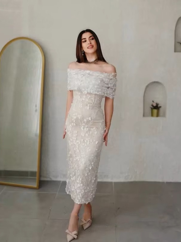 Modern Mermaid Lace Appliques Wedding Dress Elegant Boat Neck Sleeveless Pleated Off Shoulder Backless Short Gowns Customized 1 Modern Mermaid Lace Appliques Wedding Dress Elegant Boat Neck Sleeveless Pleated Off Shoulder Backless Short Gowns Customized