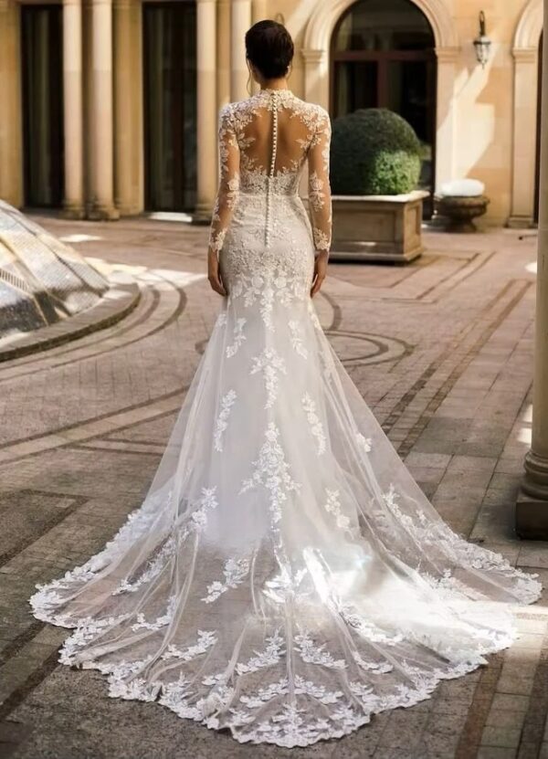 SoDigne Mermaid Lace Appliques Wedding Dresses Tulle Full Sleeves Bridal Dress Long Bride Gown vestidos de novia Customized – Image 2