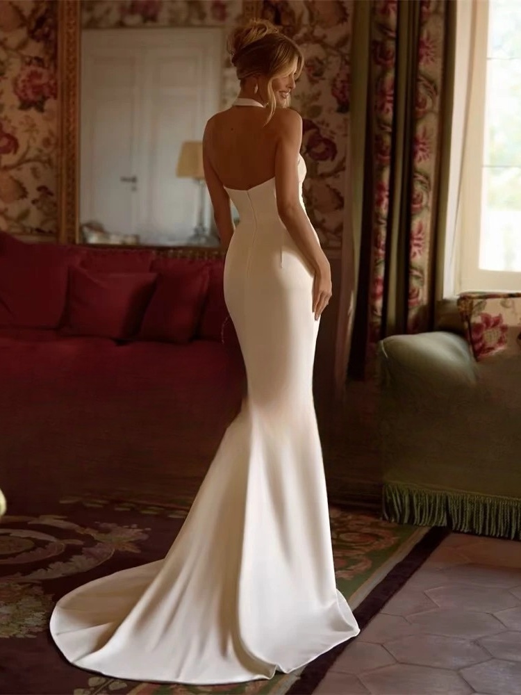 Modern Mermaid Wedding Dress Women 2025 Halter Pleat Side Split Open Back Sleeveless Bridal Gown Vestidos De Noiva Customized 2 Modern Mermaid Wedding Dress Women 2025 Halter Pleat Side Split Open Back Sleeveless Bridal Gown Vestidos De Noiva Customized – Image 2