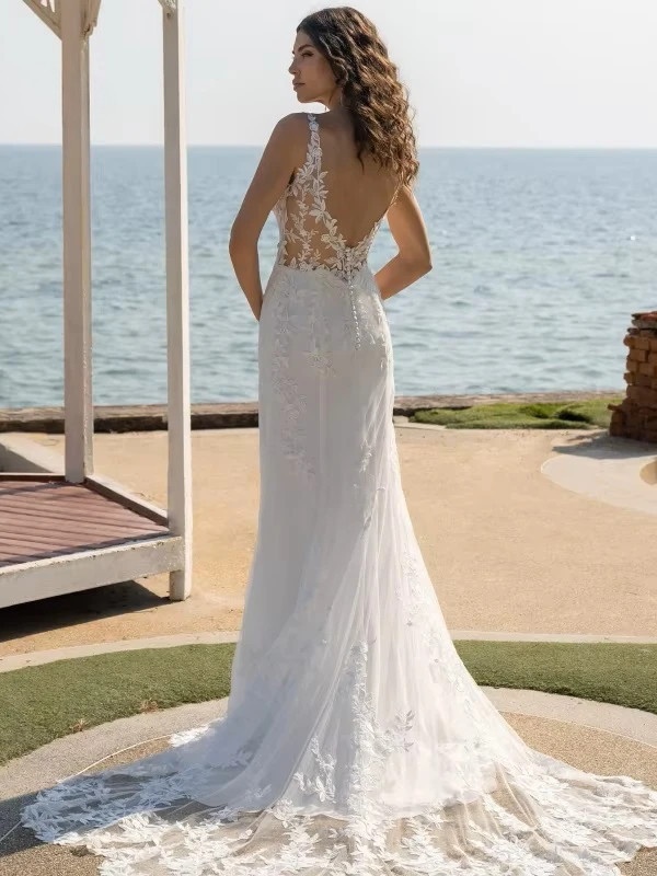 BIGDAY V-Neck Mermaid Wedding Dress Women Open Back Lace Applique Bridal Gowns Spaghetti Straps Vestidos De Novia Customized 2 BIGDAY V-Neck Mermaid Wedding Dress Women Open Back Lace Applique Bridal Gowns Spaghetti Straps Vestidos De Novia Customized – Image 2