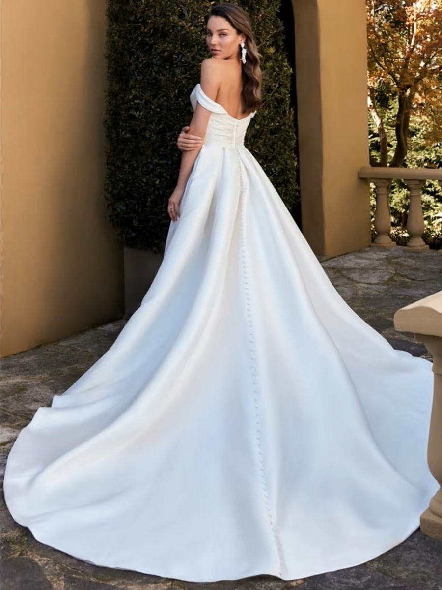 SoDigne Sexy Satin Off Shoulder Wedding Dresses With Side Split Sweetheart A-Line White/Ivory Bridal Gowns vestidos de novia 2 SoDigne Sexy Satin Off Shoulder Wedding Dresses With Side Split Sweetheart A-Line White/Ivory Bridal Gowns vestidos de novia – Image 2