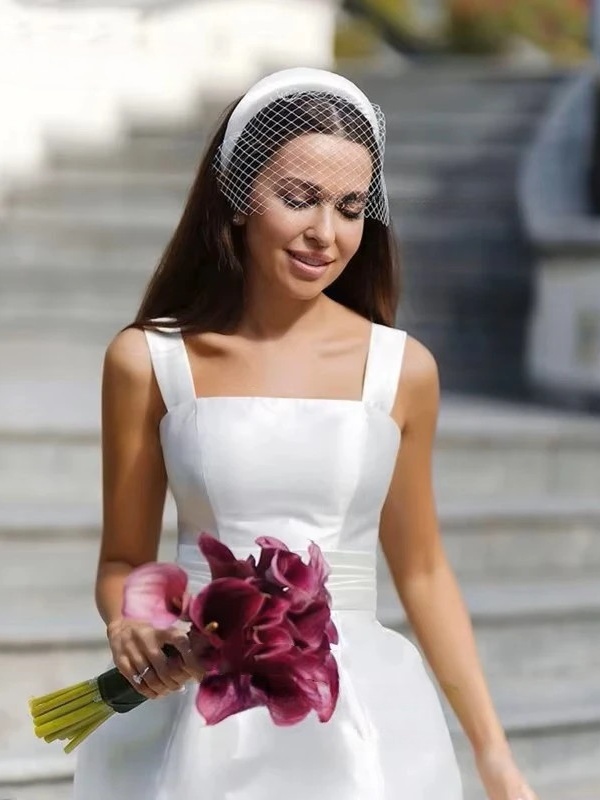 Customized Classic Mini Square Collar White Wedding Gown Dress Brides Sleeveless Elegant Backless Satin Spaghetti Straps Vestido 3 Customized Classic Mini Square Collar White Wedding Gown Dress Brides Sleeveless Elegant Backless Satin Spaghetti Straps Vestido – Image 3