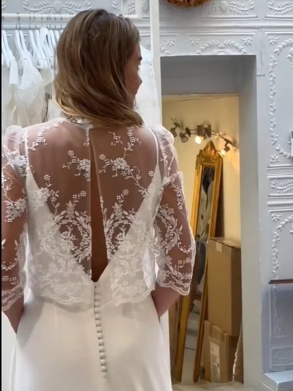 SoDigne Mermaid Satin Wedding Dresses Sleeveless Bridal Dress with Lace Shawl Long Bride Gown vestidos de novia Customized 3 SoDigne Mermaid Satin Wedding Dresses Sleeveless Bridal Dress with Lace Shawl Long Bride Gown vestidos de novia Customized – Image 3