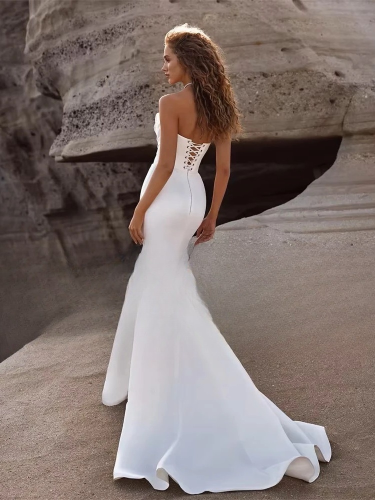 Elegant Pleat Mermaid Wedding Dresses 2025 Strapless Open Back Sleeveless Bridal Gown Sweep Train Vestido De Noiva Customized 2 Elegant Pleat Mermaid Wedding Dresses 2025 Strapless Open Back Sleeveless Bridal Gown Sweep Train Vestido De Noiva Customized – Image 2