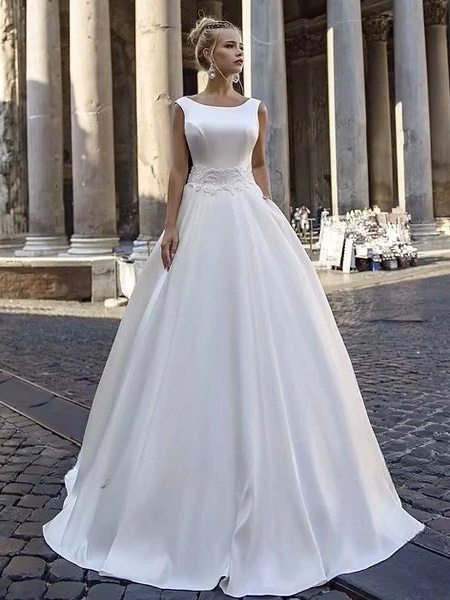 SoDigne Satin Simple A-line Wedding Dress O-neck Sleeveless Appliques Bride Dresses Long Elegant Bridal Gown Vestido De Noiva 1 SoDigne Satin Simple A-line Wedding Dress O-neck Sleeveless Appliques Bride Dresses Long Elegant Bridal Gown Vestido De Noiva