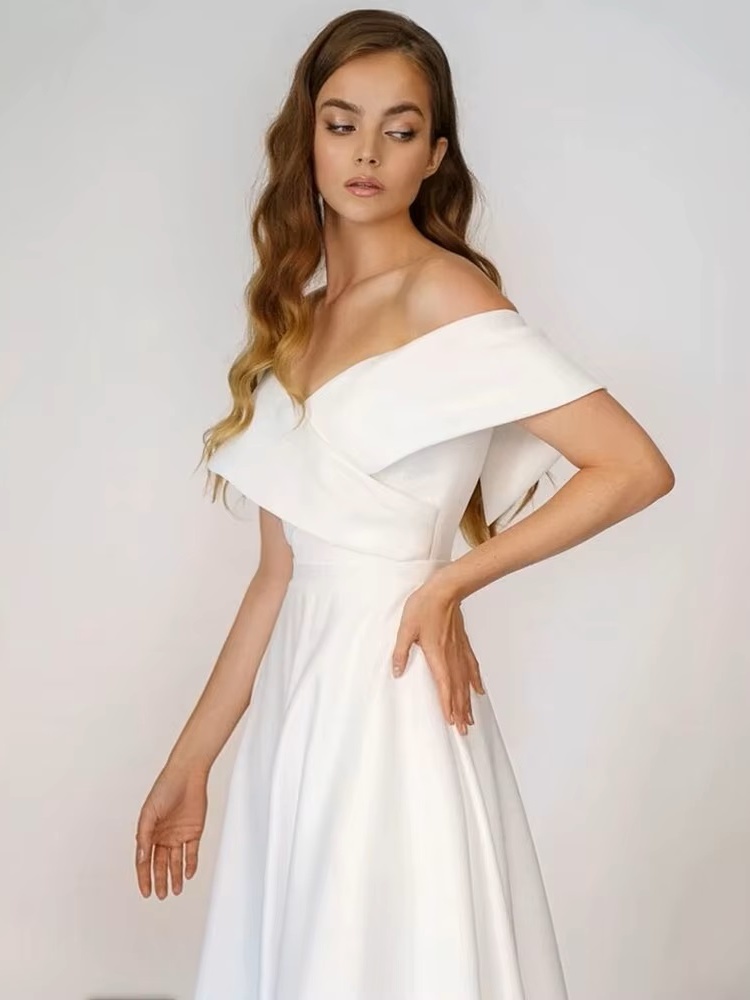 SoDigne Beach Satin Wedding Dresses Off Shoulder Simple Bridal Gowns A Line Wedding Gowns Robe De Mariee Customized 4 SoDigne Beach Satin Wedding Dresses Off Shoulder Simple Bridal Gowns A Line Wedding Gowns Robe De Mariee Customized – Image 4