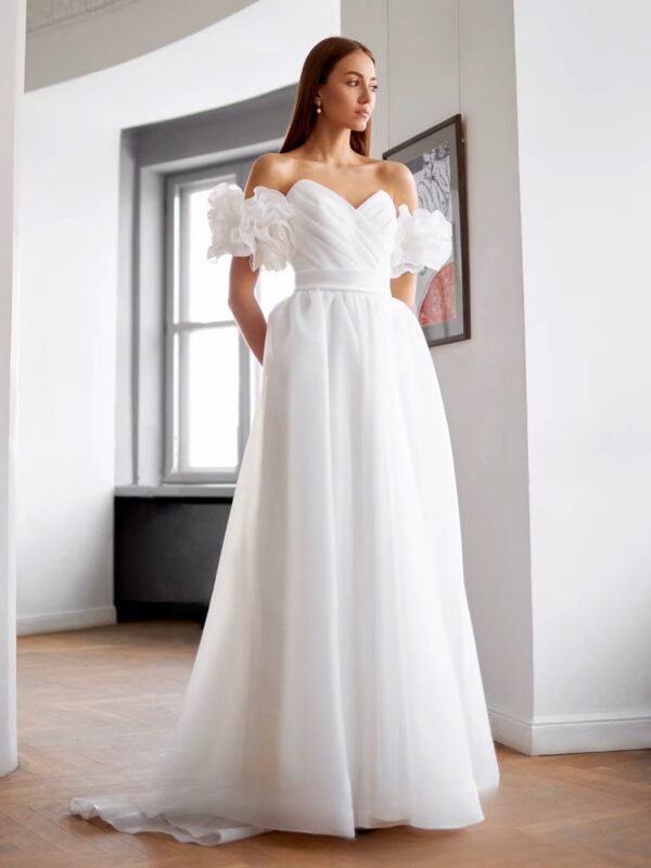 SoDigne A-line Organza Wedding Dresses Sweetheart Short Sleeves Bridal Dress Long Wedding Gown Robe De Mairee ﻿Customized ﻿ – Image 2