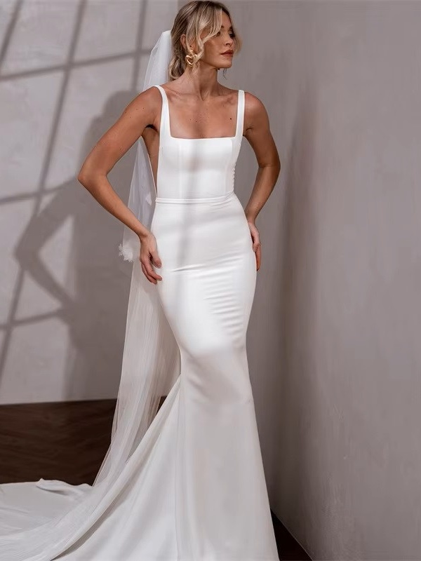 Elegant Mermaid Wedding Dresses Women Spaghetti Strap Open Back Square Collar Bridal Gown Train Vestidos De Noiva Customized 1 Elegant Mermaid Wedding Dresses Women Spaghetti Strap Open Back Square Collar Bridal Gown Train Vestidos De Noiva Customized