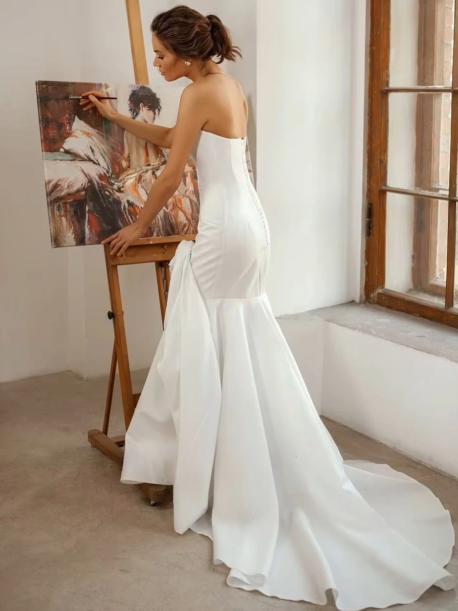 SoDigne Mermaid Satin Wedding Dress Strapless Sleeveless Bride Dresses Women Long Bridal Gowns vestidos de novia Customized 3 SoDigne Mermaid Satin Wedding Dress Strapless Sleeveless Bride Dresses Women Long Bridal Gowns vestidos de novia Customized – Image 3